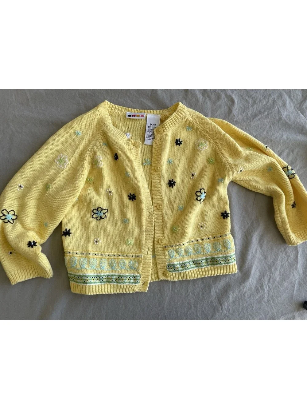 Vintage GYMBOREE Girls Yellow Floral Cardigan Sweater & Aqua T-Neck ~Small 3Year